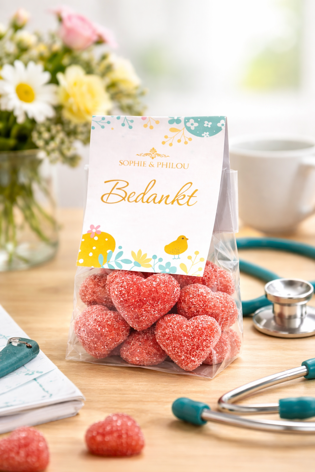 Sophie & Philou Bedankt Zakje Hartjes Snoep 10 Hartjes