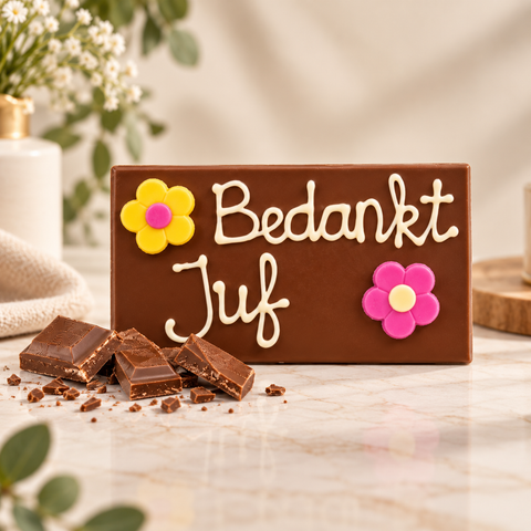 Bedankt Juf Chocoladereep met bloemen