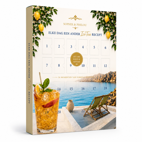 Ice Tea Zomerkalender met 24 unieke ice tea recepten voor de zomer van Sophie & Philou.