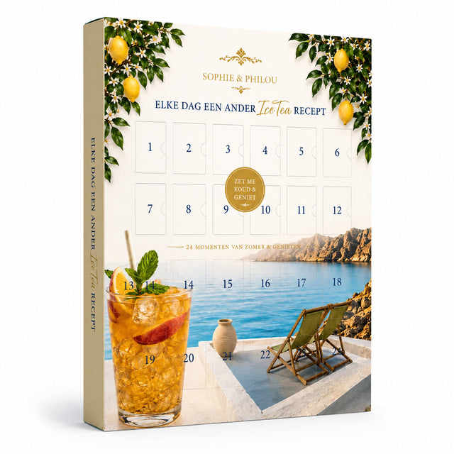 Ice Tea Zomerkalender met 24 unieke ice tea recepten voor de zomer van Sophie & Philou.