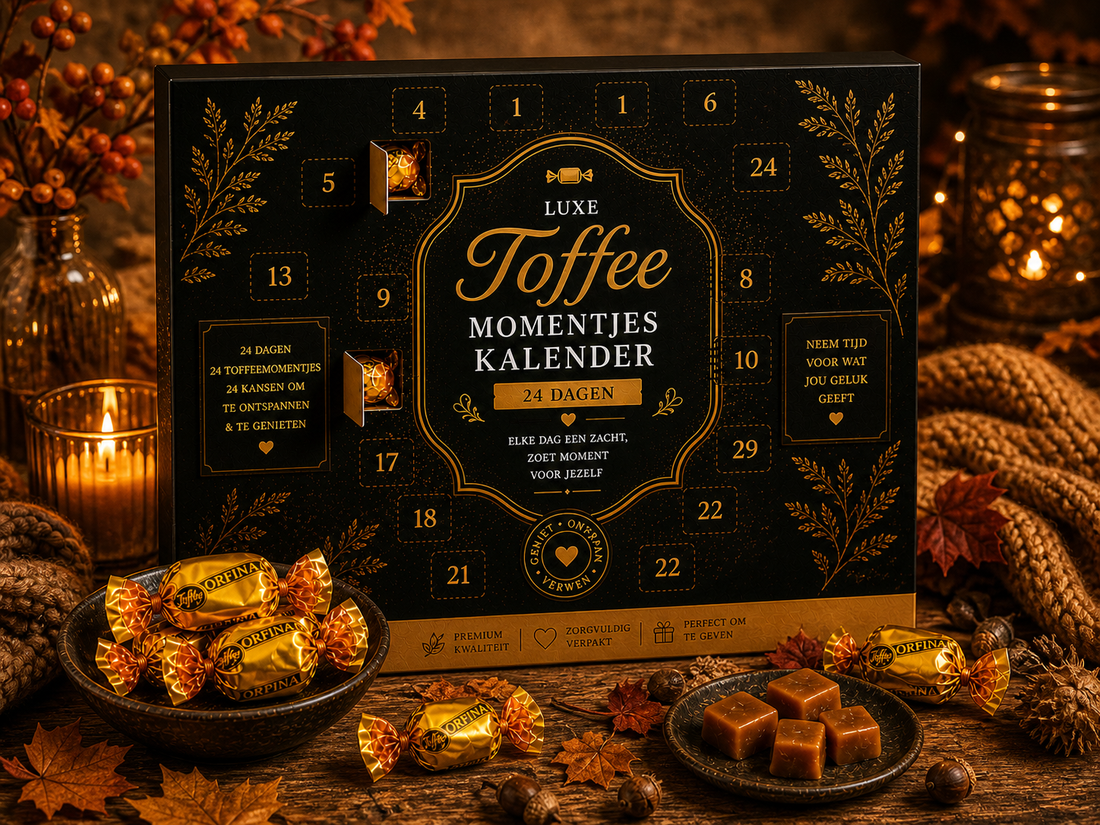 Luxe Toffee Kalender cadeau met 24 dagen genieten van heerlijke toffees en speciale momenten.