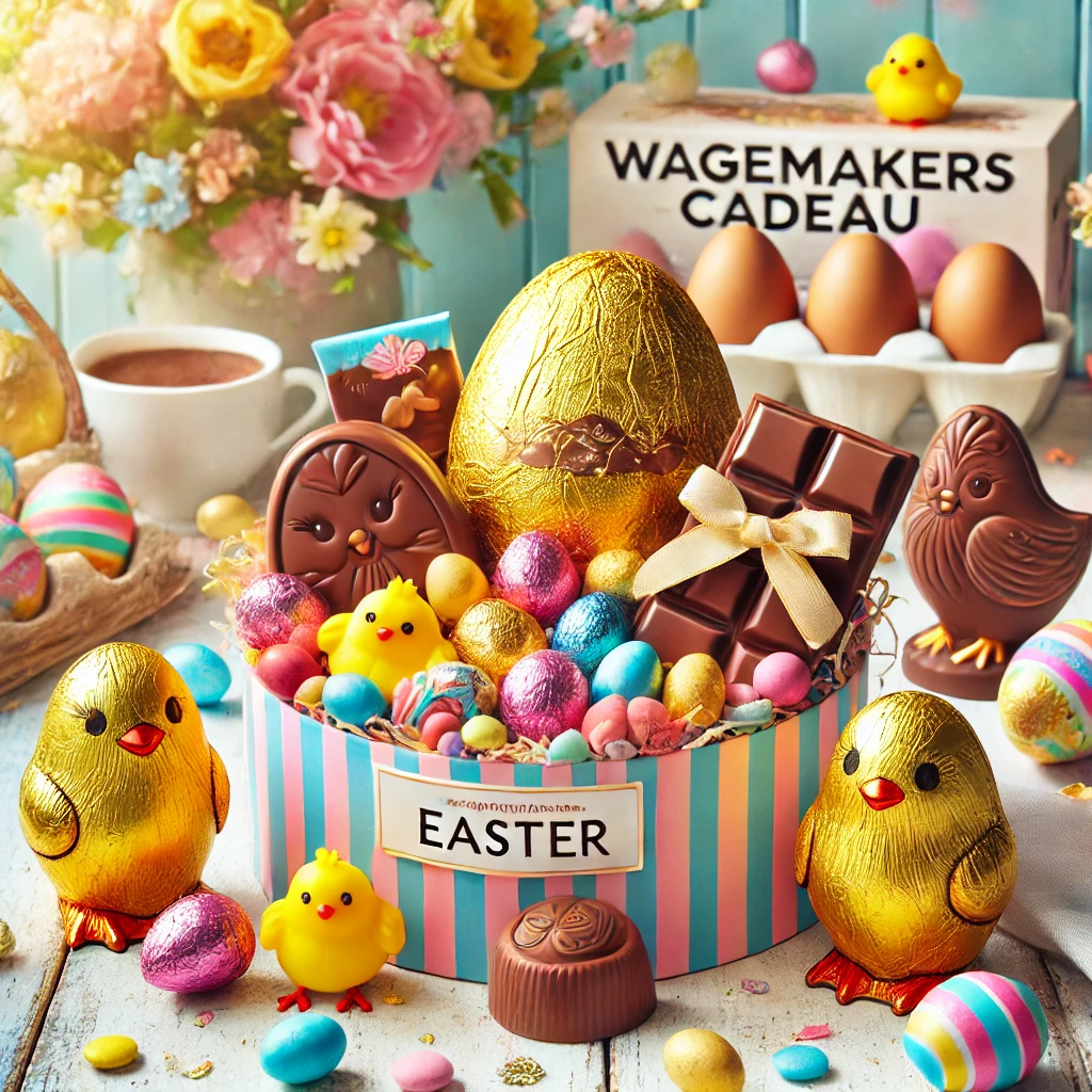 Vier Pasen 2025 met luxe chocolade en vrolijke paasgeschenken van Wagemakerscadeau!