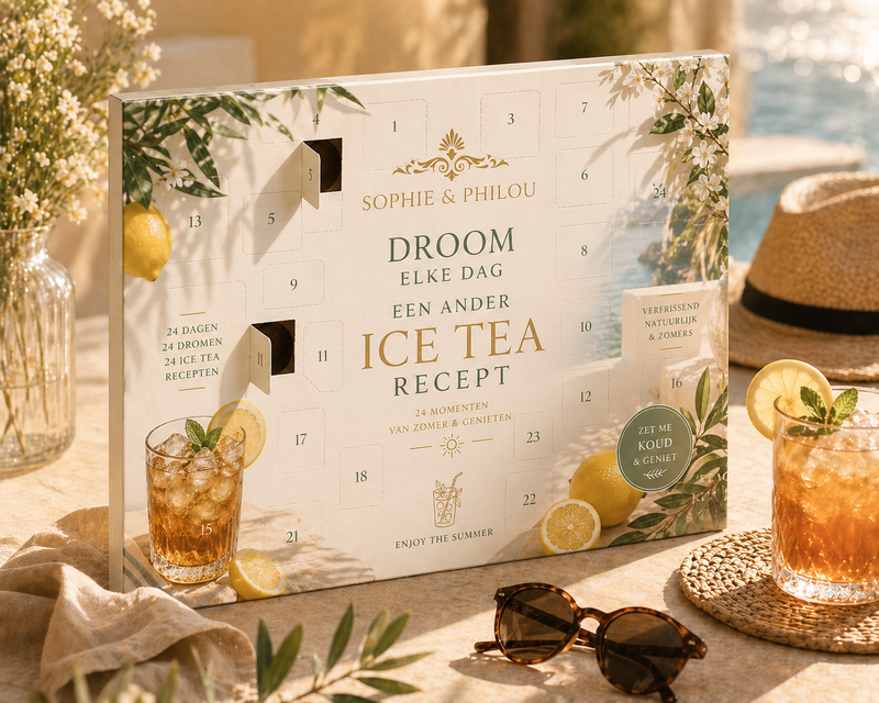 Bedankjes voor medewerkers en docenten, adventskalender voor ice tea recepten met zomerse vibes.
