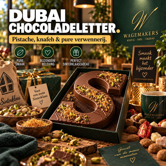 Dubai chocoladeletter met pistache en knafeh van Wagemakers