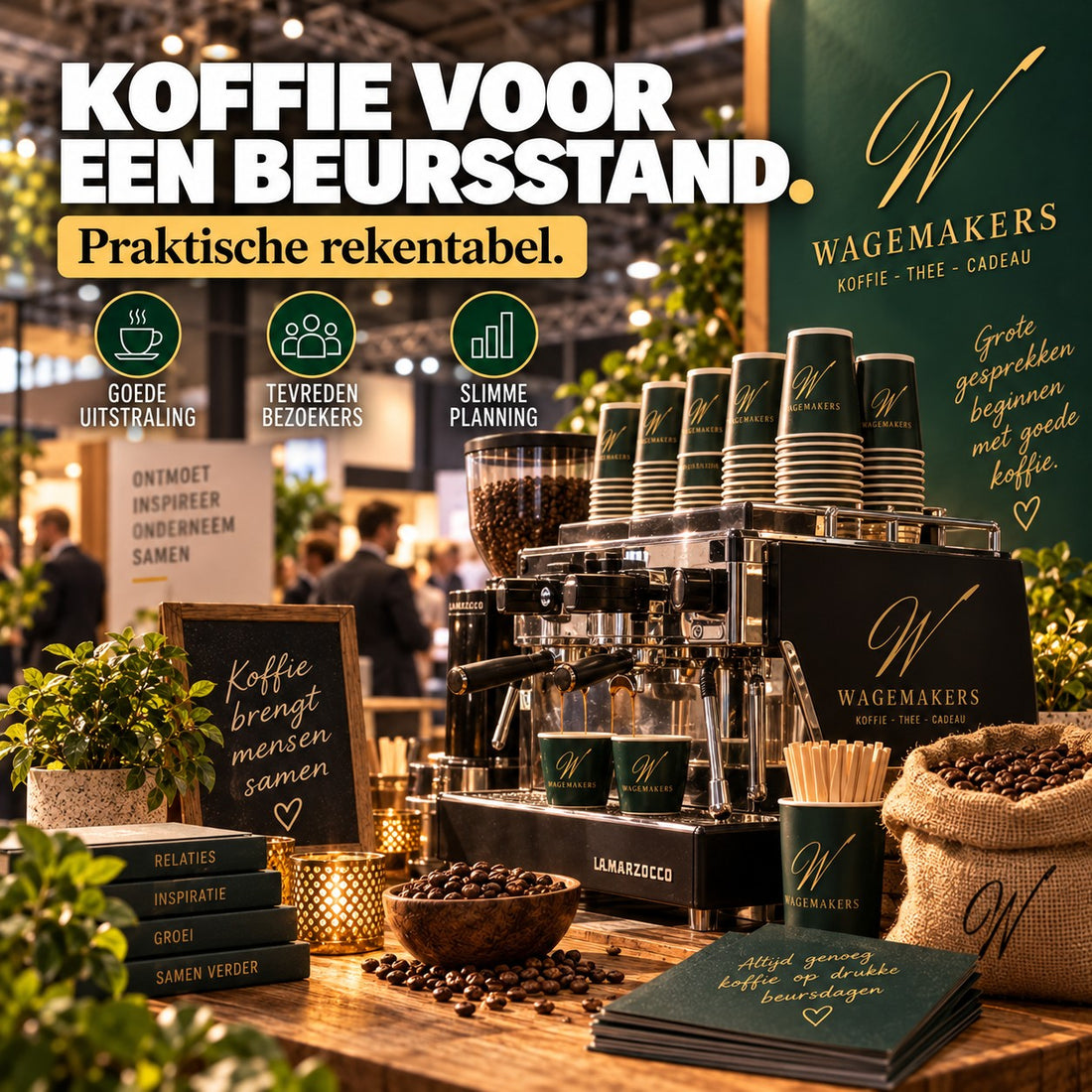 Koffie voor een beursstand met praktische planning