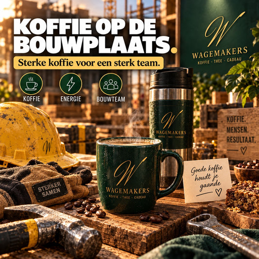Koffie op de bouwplaats voor bouwkeet en team