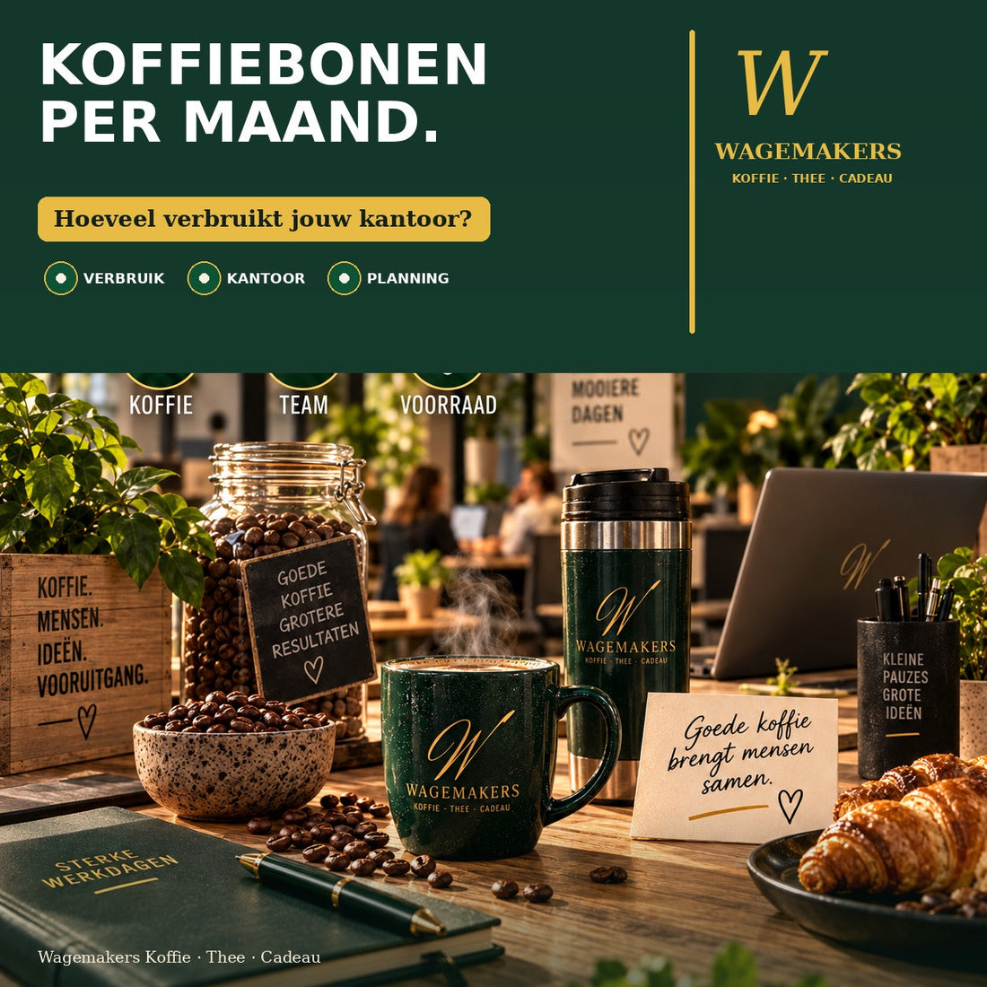 Hoeveel koffiebonen een kantoor per maand verbruikt