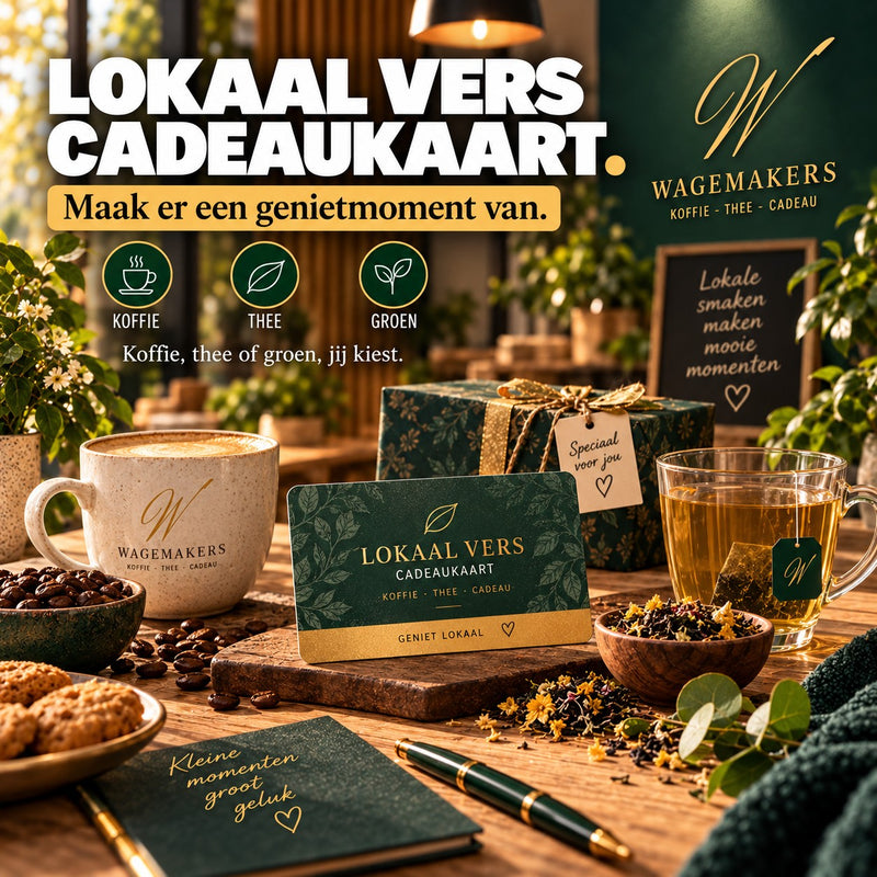 Lokaal Vers Cadeaukaart als genietmoment met koffie thee en groen