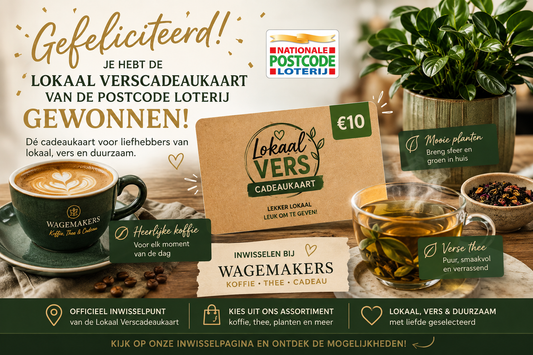 Lokaal Verscadeaukaart van de Postcode Loterij gewonnen? Zo besteed je hem aan koffie, thee of planten