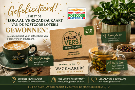 Lokaal Verscadeaukaart van de Postcode Loterij gewonnen? Zo besteed je hem aan koffie, thee of planten