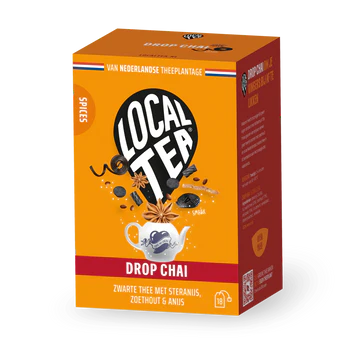 Drop Chai Theezakjes - Verpakking van Local Tea met zwarte thee, steranijs, zoethout en anijs.