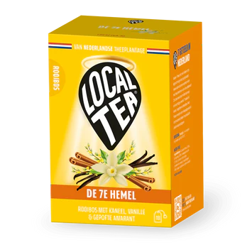 De 7e Hemel Theezakjes verpakking met rooibos, kaneel, vanille en gepopte amarant.