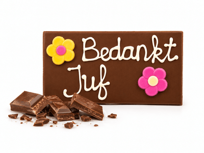 Bedankt Juf Chocoladereep met bloemen
