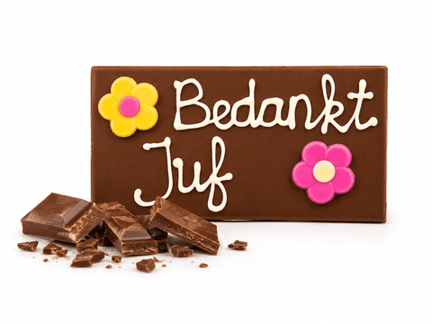 Bedankt Juf Chocoladereep met bloemen