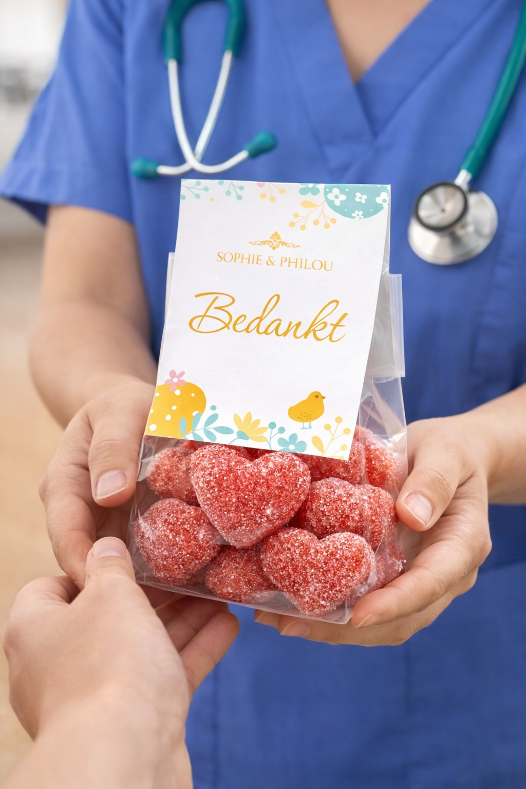 Sophie & Philou Bedankt Zakje Hartjes Snoep 10 Hartjes