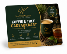 digitale koffie en thee cadeaukaart van Wagemakers met koffie en thee producten, perfecte cadeau optie.