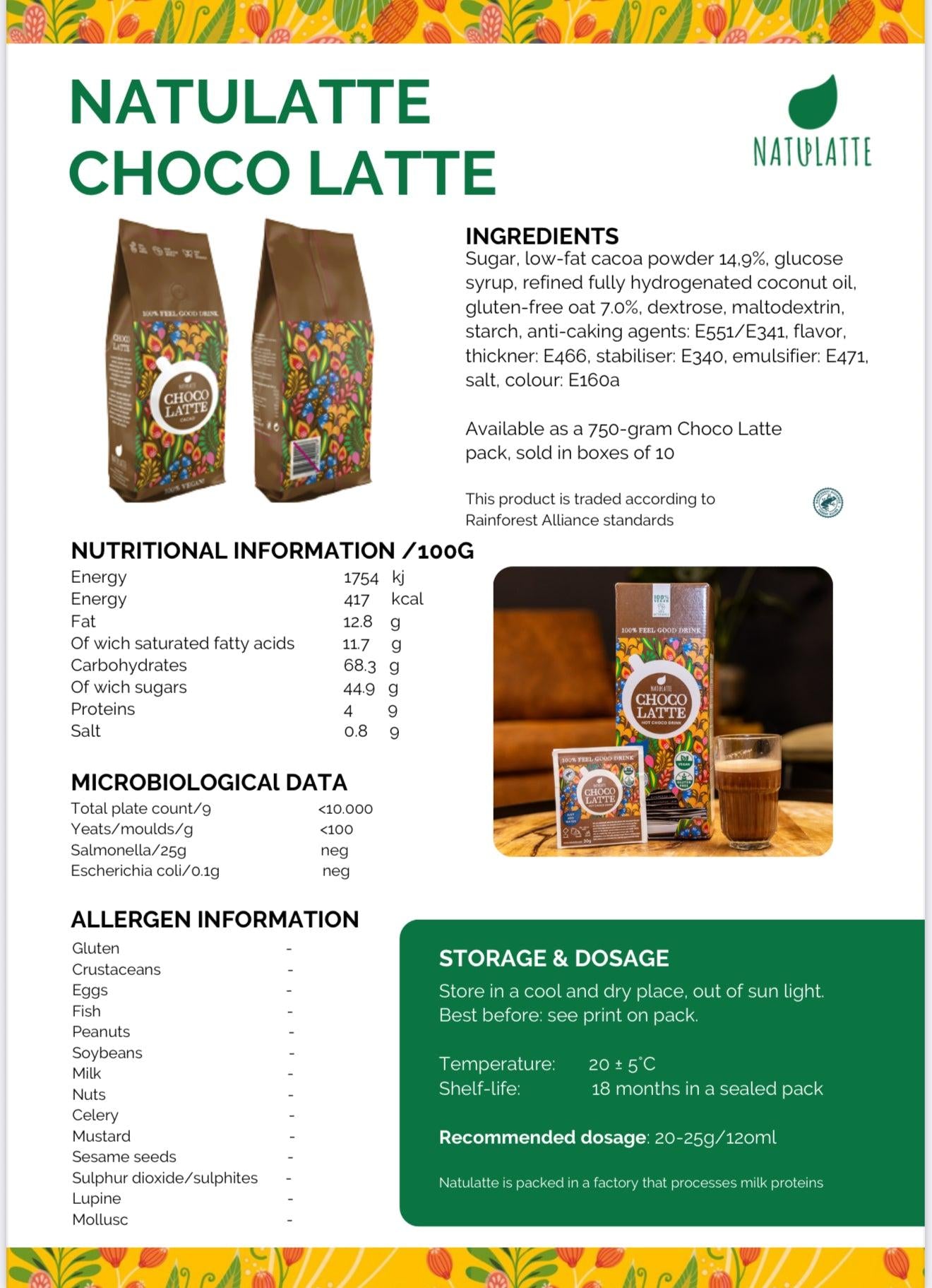 Natulatte Choco Latte – Vegan chocolademelk poeder (750g)