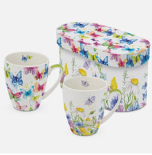 Cadeauset Vlinders & Bloemen met 2 Porseleinen Mokken in Luxe Geschenkdoos