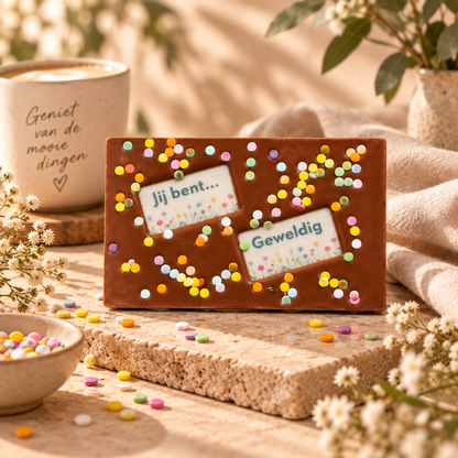 Jij bent geweldig! chocoladereep per post.