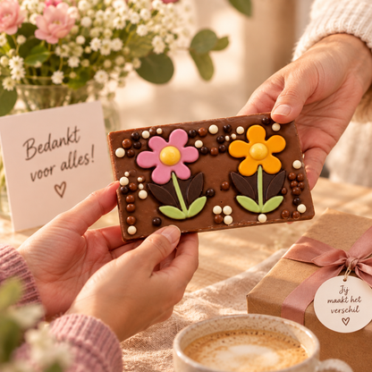 Bloemen chocoladereep per post.