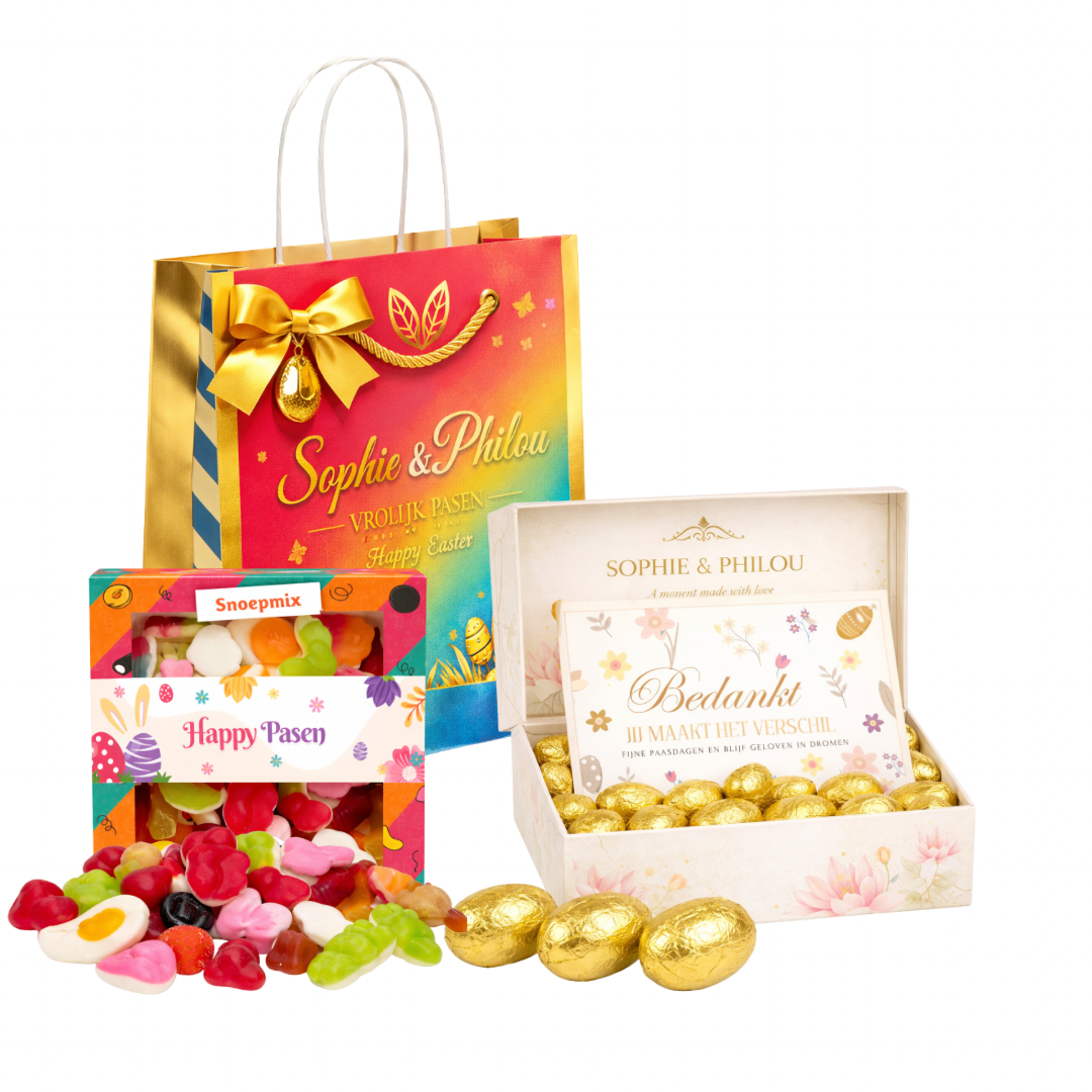 Paastasje met chocolade eitjes en snoep | Luxe Paascadeau met verrassing