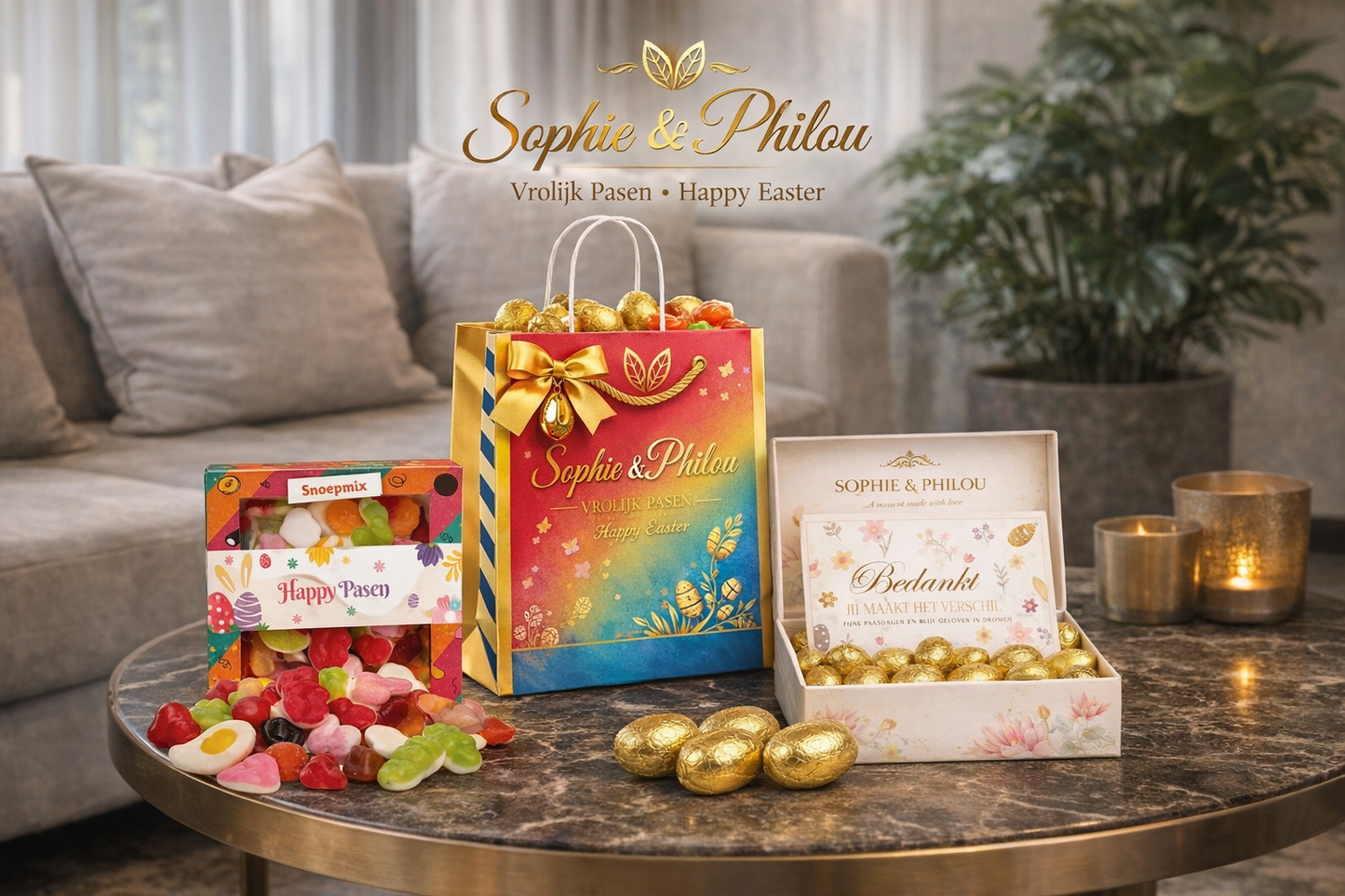 Paastasje met chocolade eitjes en snoep | Luxe Paascadeau met verrassing