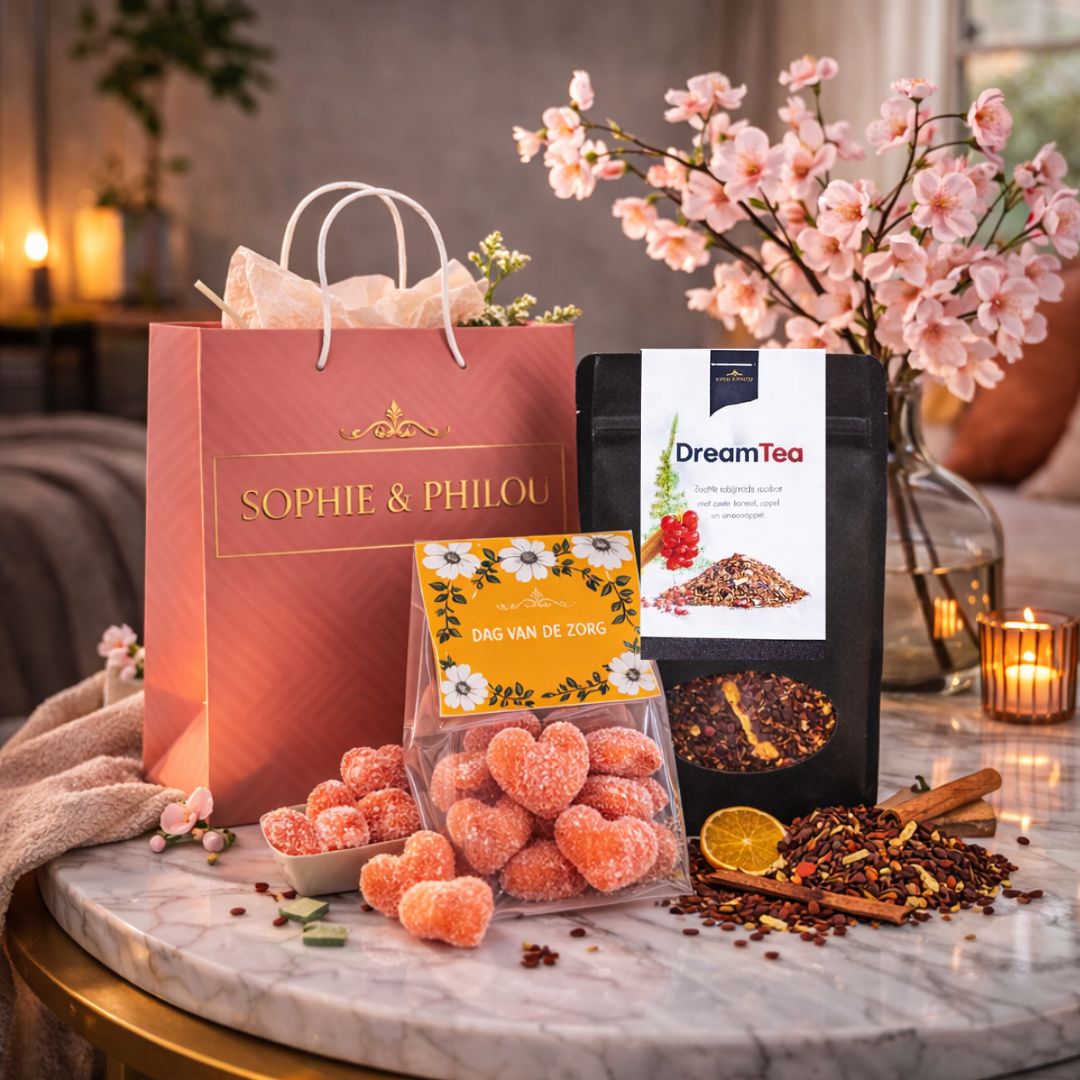 Dag van de Zorg Cadeautasje met Hartjes Snoep en Dream Tea