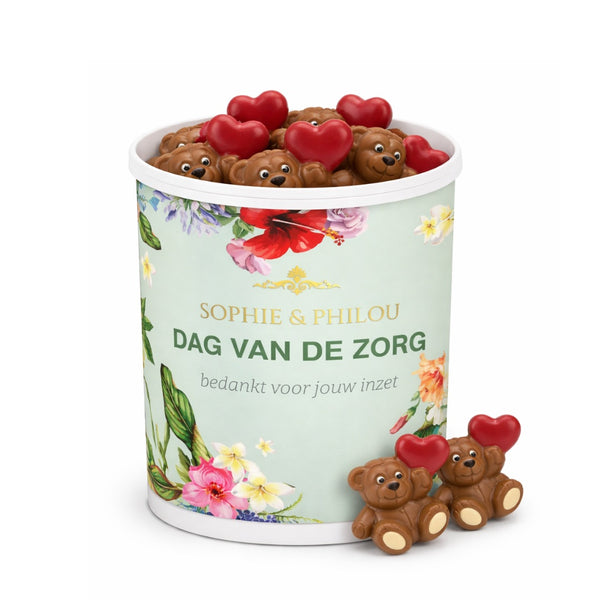 Sophie & Philou Dag van de Zorg chocolade beker met beertjes en hartjes