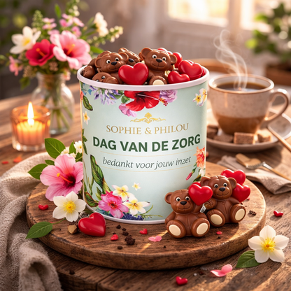 Sophie & Philou Dag van de Zorg chocolade beker met beertjes en hartjes
