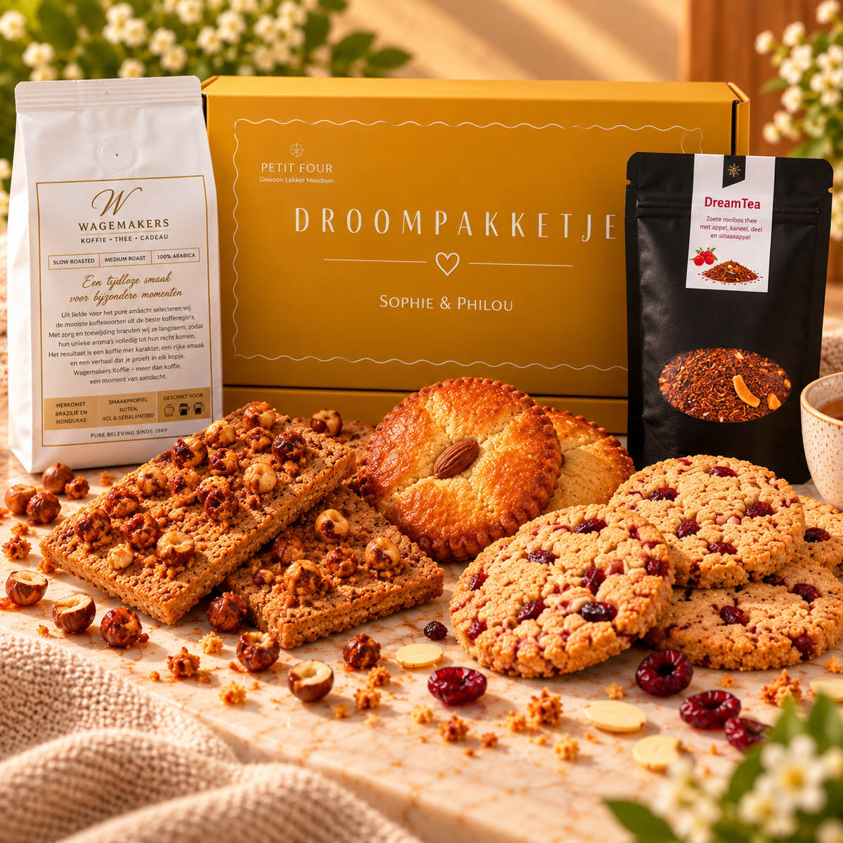 Glutenvrij koeken cadeaupakket met koffie en thee