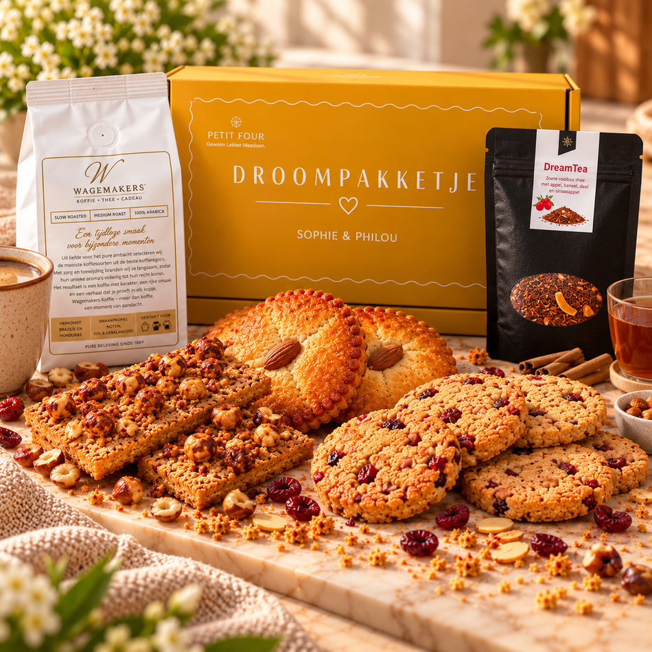 Glutenvrij koeken cadeaupakket met koffie en thee