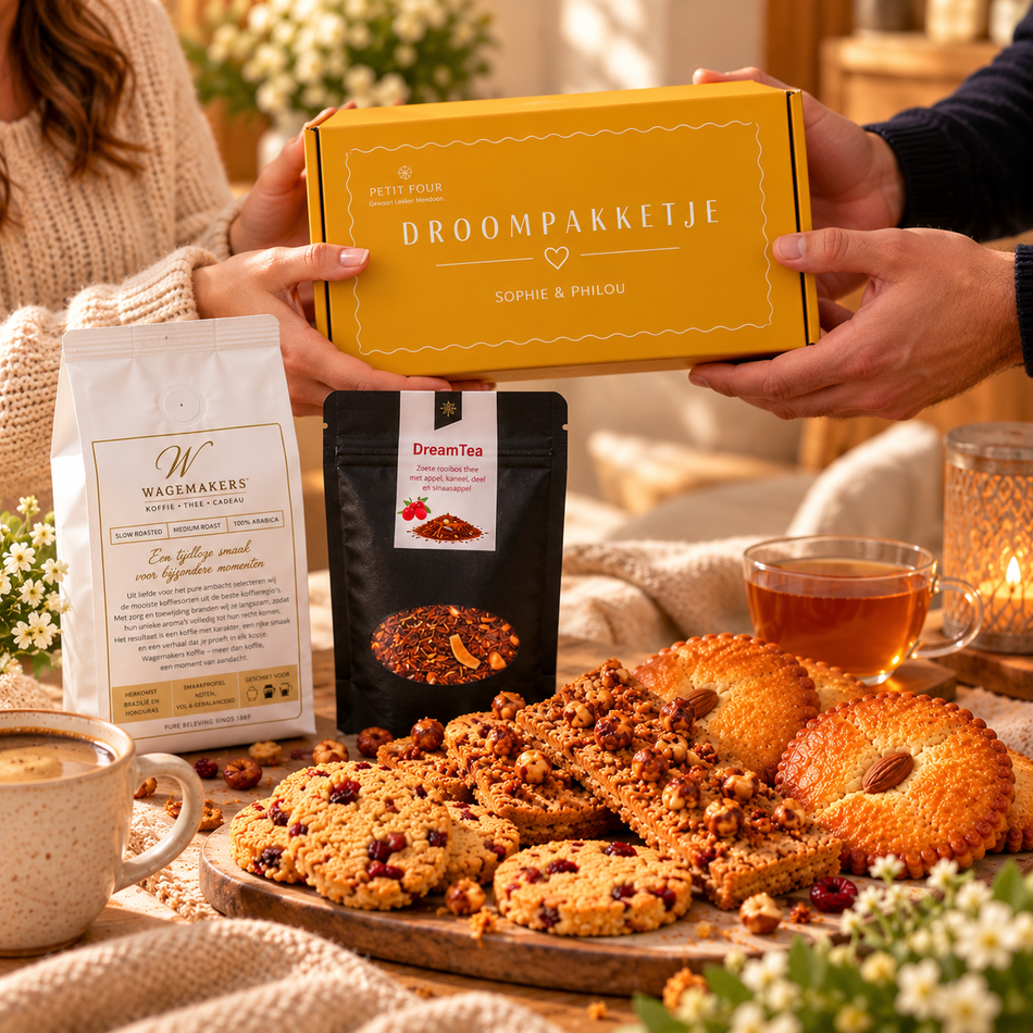 Glutenvrij koeken cadeaupakket met koffie en thee