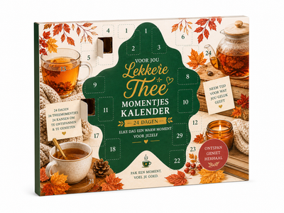 Herfst Thee Momentjes Kalender voor 24 dagen genieten met verschillende theesmaken als herfst thee cadeau kalender.