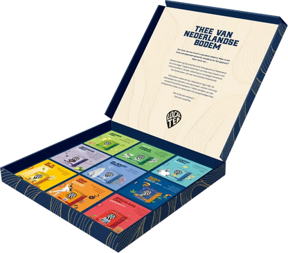 Cadeauverpakking 9-vaks Blauw - Gevuld met verschillende theesoorten en luxe verpakking.