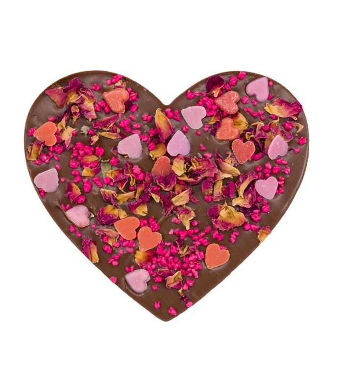 Chocoladehart melk met rozen in luxe geschenkbox