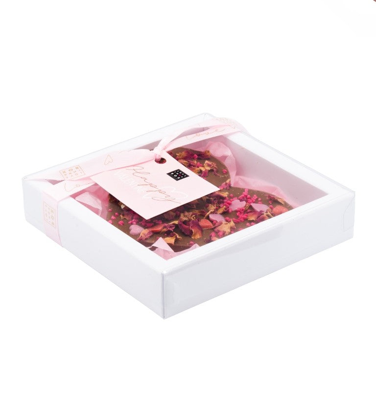 Chocoladehart melk met rozen in luxe geschenkbox