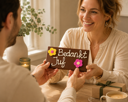 Bedankt Juf Chocoladereep met bloemen