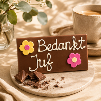 Bedankt Juf Chocoladereep met bloemen