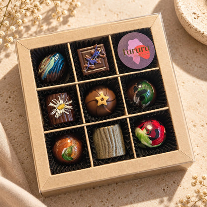 Bonbons 3x3 met 9 handgemaakte luxe bonbons van Wagemakers Koffie Thee Cadeau