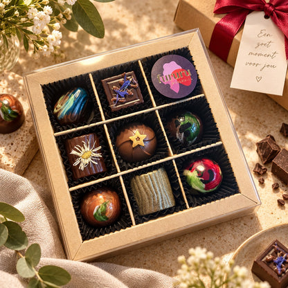 Luxe bonbondoos met handgemaakte bonbons als chocolade cadeau van Wagemakers