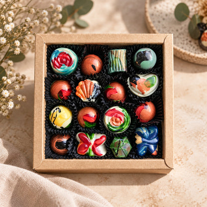 Luxe bonbondoos met 16 handgemaakte bonbons
