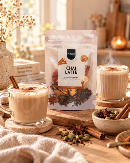 Sfeerbeeld van Chai Latte Pouchbag BIO met warme styling en passende ingrediënten