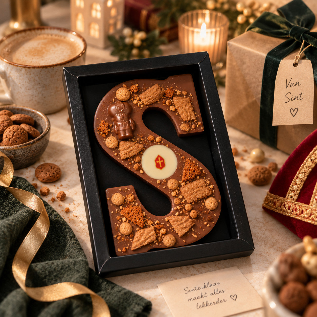 Luxe chocoladeletter met speculaas voor een persoonlijk Sinterklaas cadeau