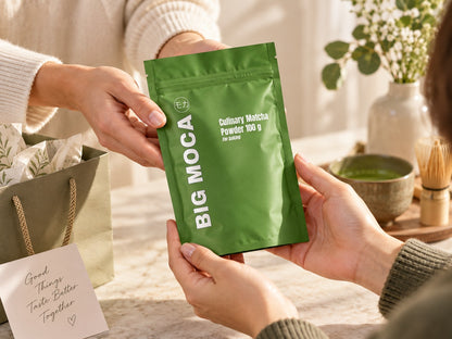 BIG MOCA Culinary Matcha 100g wordt overhandigd als gezond en origineel cadeau