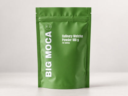BIG MOCA Culinary Matcha 100g productfoto op rustige lichte achtergrond
