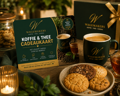 Geef een digitale koffie en thee cadeaukaart cadeau. Kies online uit premium koffie, luxe thee en bijzondere cadeaus bij Wagemakers Koffie Thee Cadeau.