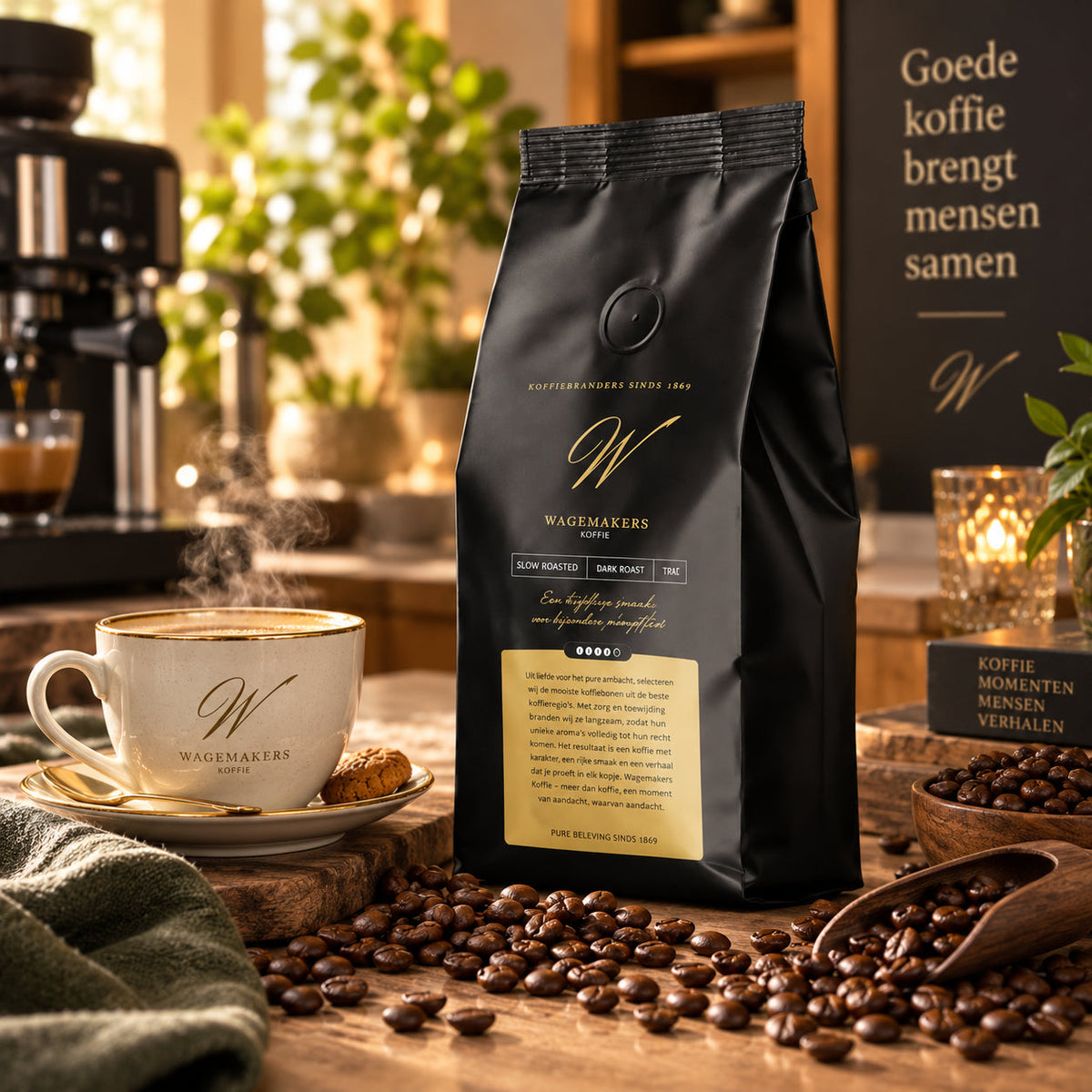 Exclusive Roast koffiebonen 250 gram in sfeervolle koffie setting