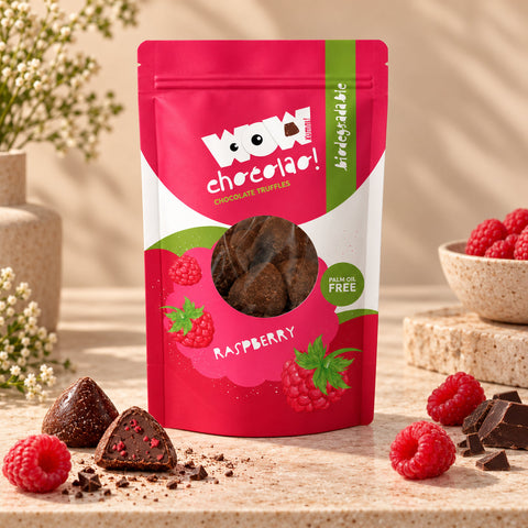 Framboos chocolade truffels 200 gram van WOW Chocolao bij Wagemakers Koffie Thee Cadeau