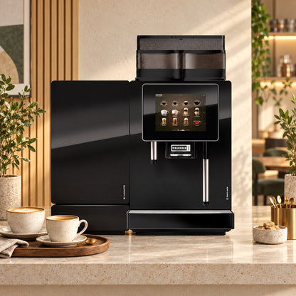 Franke A400 koffiemachine in warme horecasetting met koffiekopjes