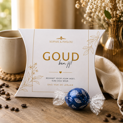 Luxe Goud ben jij chocoladebedankje in gouden cadeauverpakking